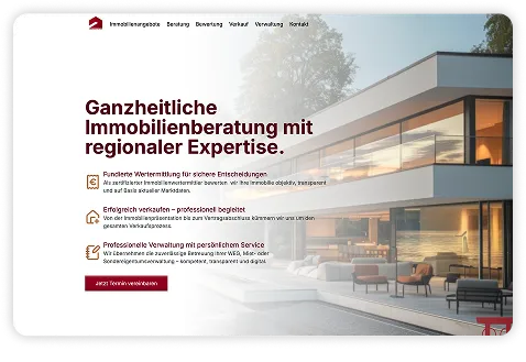 Webdesign für Immobilienberatung Ruhr – Hero-Sektion mit klarer Aussage zur Immmobilienberatung